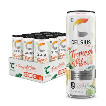 CELSIUS Sparkling Tropical Vibe, Functional Essential Energy Drink 12 Fl Oz (Pack of 12) CELSIUS Au supplements