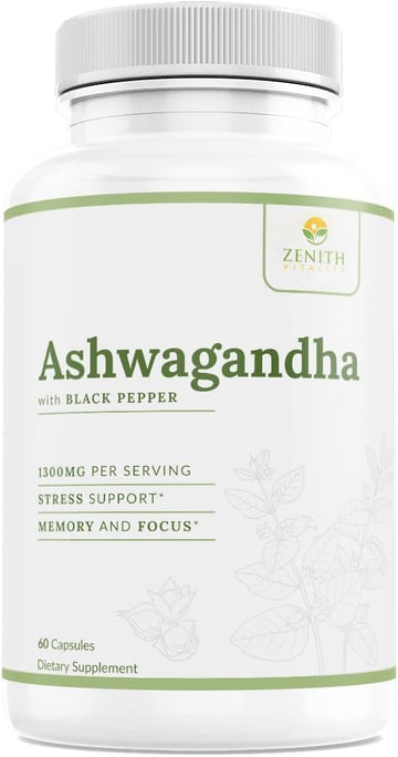 Zenith Vitality Ashwagandha 1300mg Capsules – Stress Relief & Cortisol Support, Immune & Energy Boost, Mental Clarity, Herbal Adaptogen Supplement – 60 Count Zenith Vitality Au supplements