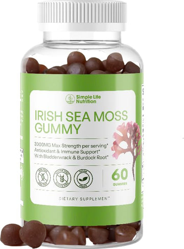 Simple Life Nutrition Organic Irish Sea Moss Gummies - Burdock Root and Bladderwrack Natural Blend - Immune System Gut Cleanse & Thyroid Supplement - Skin and Nail Health - 60CT Simple Life Nutrition Au supplements