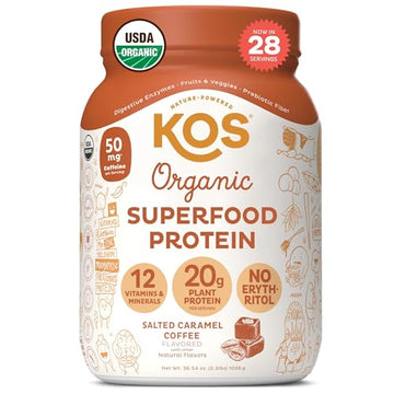 KOS Organic Vegan Protein Powder with 50mg Caffeine, Salted Caramel Coffee KOS Au supplements