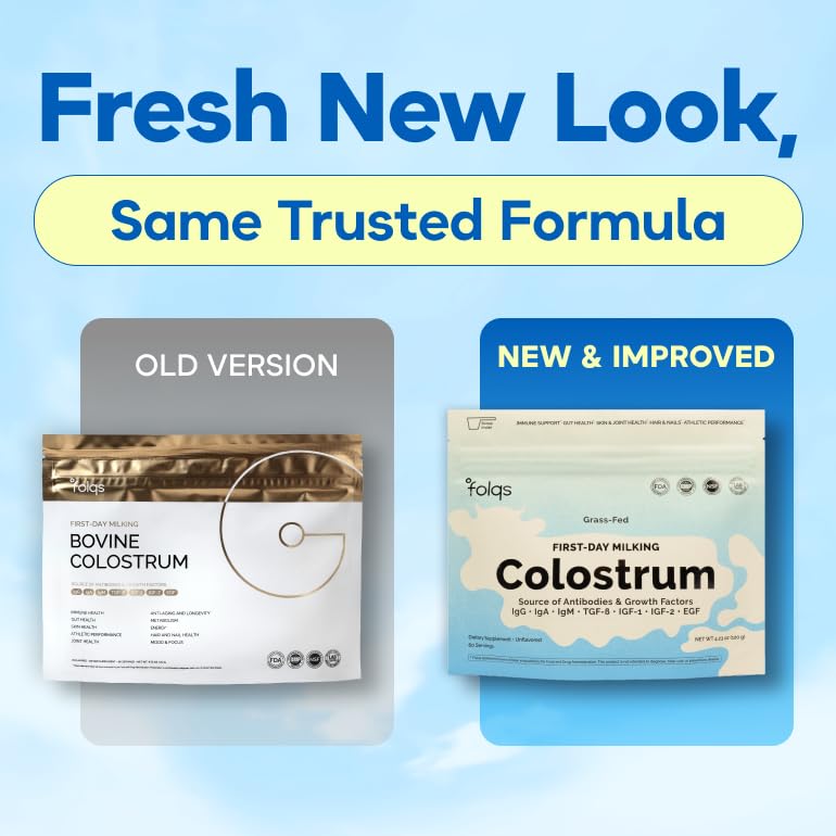 Folqs Bovine Colostrum Powder – First-Day Milking for Immune & Gut Support – 60 Servings – Supports Skin & Tissue Health – Made in USA - Amino Acids, Vitamins, Minerals – Kosher - Sustainably Sourced Folqs Au supplements