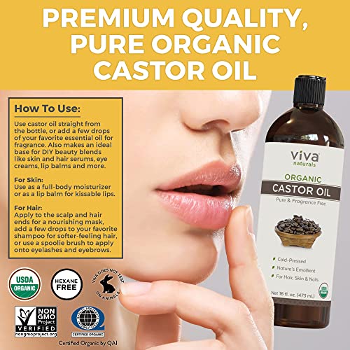 Viva Naturals Organic Castor Oil, 16 fl oz - Cold Pressed Castor Oil for Skin, Hair and Lashes - Traditionally Viva Naturals Au supplements
