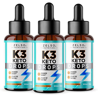 (3 Pack) K3 Keto Drops for Weight Loss - Fat Burner & Metabolism Booster | Advanced Keto ZELSOAU supplements