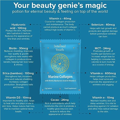 Marine Collagen Powder 10000mg with Hyaluronic Acid Biotin and Vitamin C A D3 E - Collagen Internal Youth Au supplements