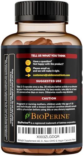 Pure Himalayan Shilajit Capsules Supplement (60,000mg+ Absorption Enhancer+50% Rainbow Nutrients, LLC Au supplements