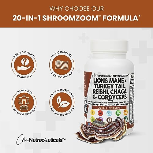 Lions Mane 3000mg 20in1 Mushroom Supplement with Turkey Tail 2000mg Clean Nutraceuticals Au supplements