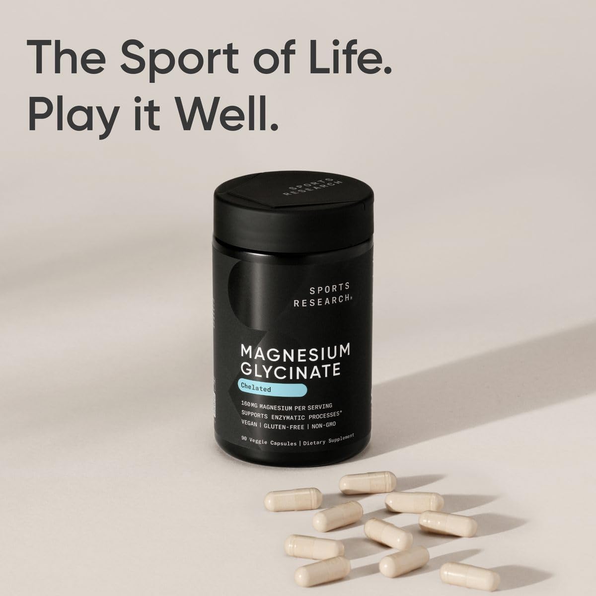 Sports Research® Magnesium Glycinate - Supports Restful Sleep & Enzymatic Processes - 160 mg Chelated Magnesium - Vegan Capsule - 90 Count Sports Research Au supplements