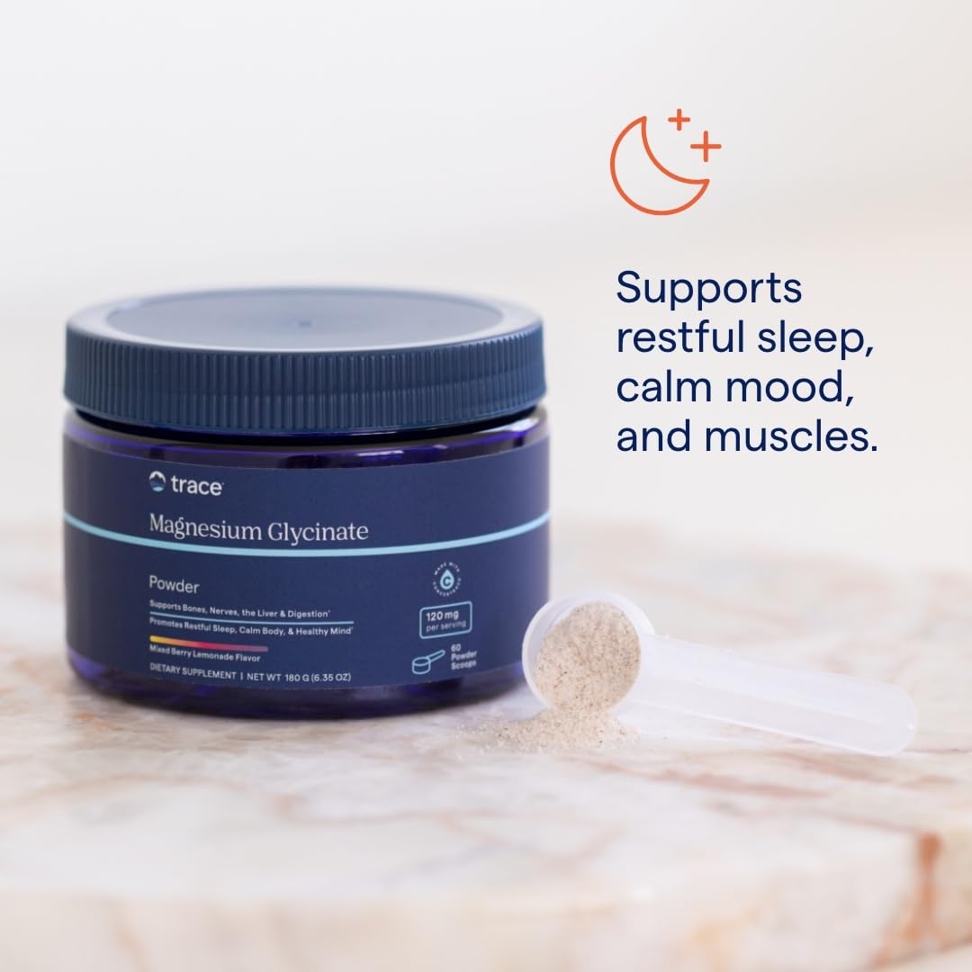Trace Minerals Magnesium Glycinate Powder - Daily Magnesium Powder for Sleep Support - Calming Bedtime Drink - Natural & Gentle - Mixed Berry Lemonade - 180g (60 Servings) Trace Minerals Au supplements