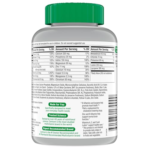 Centrum Silver Multivitamin for Adults 50 Plus, Multivitamin/Multimineral Supplement, Vitamin D3, B Vitamins, Gluten Free, Non-GMO Ingredients, Supports Memory and Cognition Centrum Au supplements