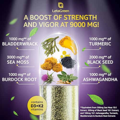 LetaGreen Irish Sea Moss Capsules – 120 Wildcrafted Sea Moss Pills with Black Seed Oil LetaGreen Au supplements