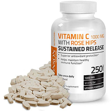 Bronson Vitamin C 1000 mg with Rose Hips Sustained Release, 250 Tablets Bronson Au supplements