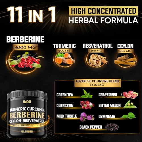 Berberine Supplement 14000mg Turmeric Curcumin 4500mg Trans-Resveratrol 4500mg Nuqiit Au supplements