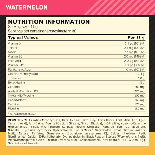 Optimum Nutrition Gold Standard Pre Workout Watermelon Flavoured Powder, 330g Optimum Nutrition Au supplements