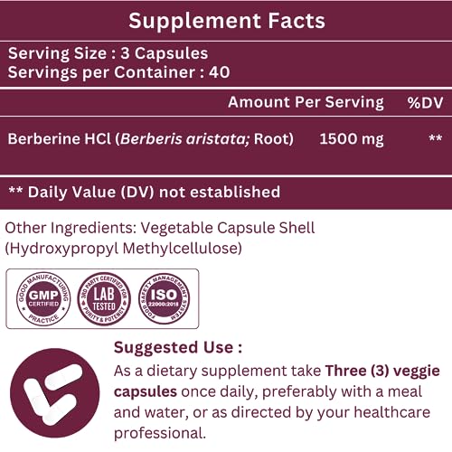 SHRISHA HERBAL Indian Berberine 1500mg - Berberine HCl 500mg Per Capsule - Support SHRISHA HERBAL Au supplements