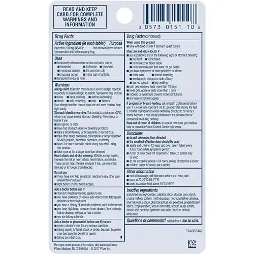 Advil PM Pain Reliever and Nighttime Sleep Aid, Ibuprofen for Pain Relief and Diphenhydramine Citrate for a Sleep Aid - 120 Coated Caplets and Pain Reliever and Fever Reducer, 10 Count Tablets Advil Au supplements