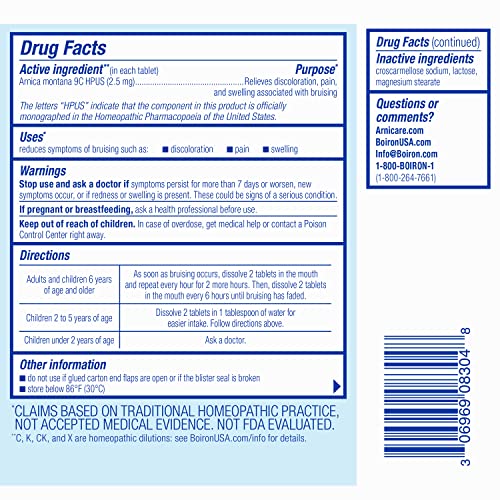 Boiron Arnicare Bruise for Relief of Pain or Swelling from Injuries, and Discoloration of Bruises - 60 Tablets Boiron Au supplements