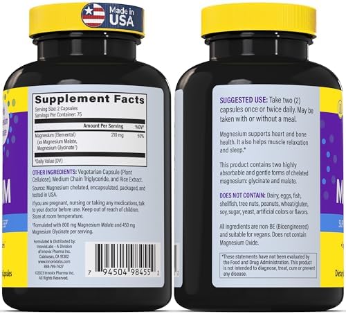 InnovixLabs Advanced Magnesium Capsules - 150 Ct, 210 mg - Chelated Glycinate and Malate - High Absorption, Promotes Relaxation, Bones, Muscle Health, Vegan Malate Sleep Supplement InnovixLabs Au supplements