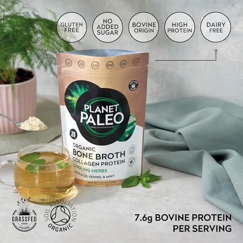 Planet Paleo Organic Bone Broth - Cooling Herbs (450g, 50 Servings) Organic, Grass Fed, High Protein Planet Paleo Au supplements