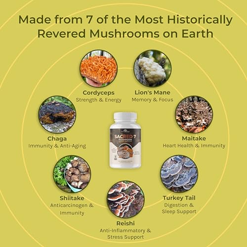 Naturealm Sacred 7 Mushroom Extract Capsules - Chaga, Cordyceps, Lion's Mane Naturealm Au supplements