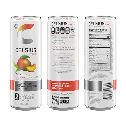 CELSIUS Peach Mango Green Tea, Functional Essential Energy Drink 12 Fl Oz (Pack of 12) CELSIUS Au supplements