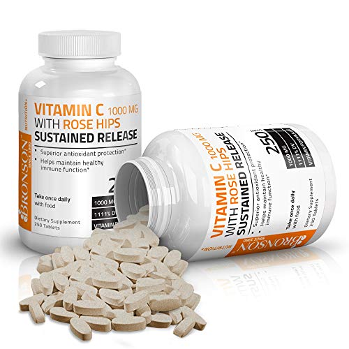 Bronson Vitamin C 1000 mg with Rose Hips Sustained Release, 250 Tablets Bronson Au supplements