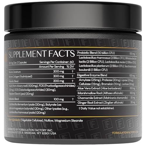 Formulation Factory Probiotics for Women & Men - Gut Intellect 10-in-1 Digestive Enzymes with Prebiotics and Postbiotics - Total Gut Health Supplement - 120 Capsules, 2 Month Supply Formulation Factory Au supplements