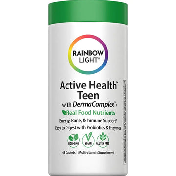 Rainbow Light Teen Multivitamin | 45 Caplets | for Boys and Girls | with DermaComplex, Real Food Nutrients & Iron | Rainbow Light Au supplements