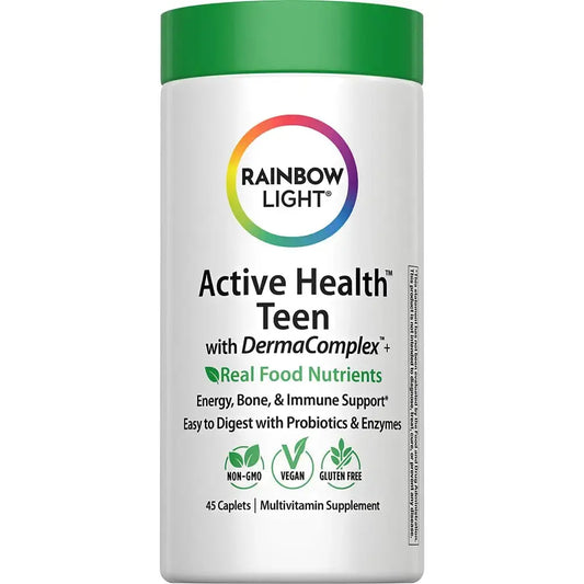 Rainbow Light Teen Multivitamin | 45 Caplets | for Boys and Girls | with DermaComplex, Real Food Nutrients & Iron | Rainbow LightAU supplements