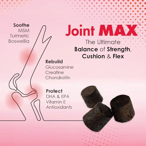 Joint Max TS Joint Supplement Vet Formulated Pain & Inflammation Relief Treats Hip Dysplasia & Arthritis, Glucosamine, Chondroitin, Turmeric, MSM, HA, Creatine, Omega 3 EPA + DHA.120 Soft Chews Joint Max Au supplements