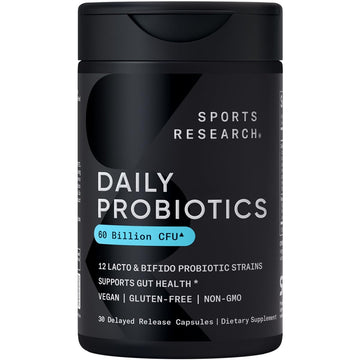 Sports Research Daily Probiotics with Prebiotics, 60 Billion CFU - Vegan Capsules for Gut Health & Digestive Support, Probiotics for Women & Men - Non-GMO Verified & Gluten Free - 30 Count Sports Research Au supplements