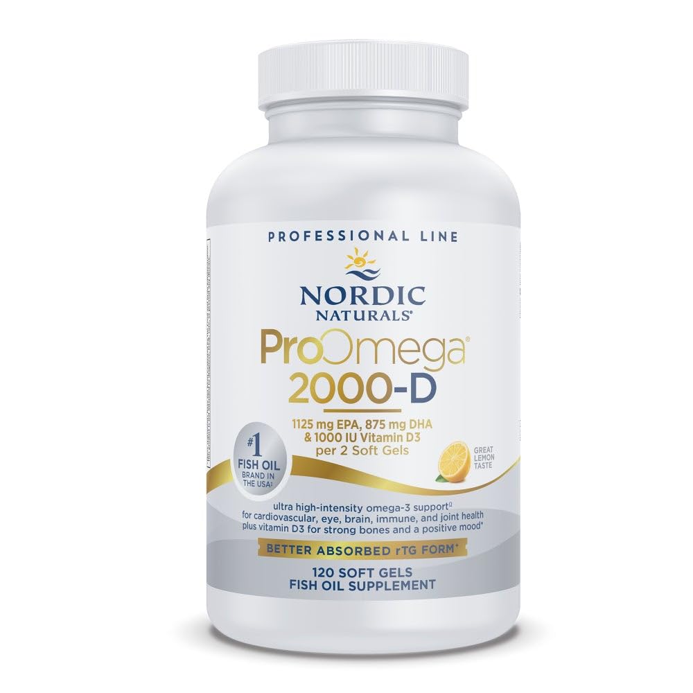 Nordic Naturals ProOmega 2000-D, Lemon Flavor - 120 Soft Gels - 2150 mg Omega-3 + 1000 IU D3 - Ultra High-Potency Fish Oil - EPA & DHA - Brain, Heart, & Immune Health - Non-GMO - 60 Servings Nordic Naturals Au supplements