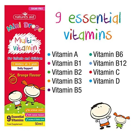 Natures Aid Mini Drops Multi-vitamin for Infants and Children, Sugar Free, 50 ml Natures Aid Au supplements