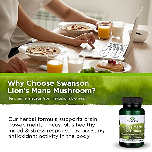 Swanson Lion's Mane Mushroom Capsules - 500 mg Each, 60 Capsules Swanson Au supplements