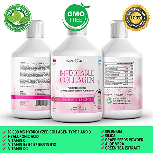 IMPECCABLE Collagen 10.000mg hydrolyzed Sugar Free Liquid Marine Collagen | Supplements for Women and Men Impeccable Au supplements