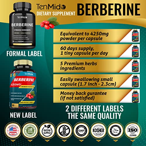 Berberine Extract Capsules 4250mg, 2 Months Supply & Ceylon, Milk Thistle, Turmeric Tenmido Au supplements