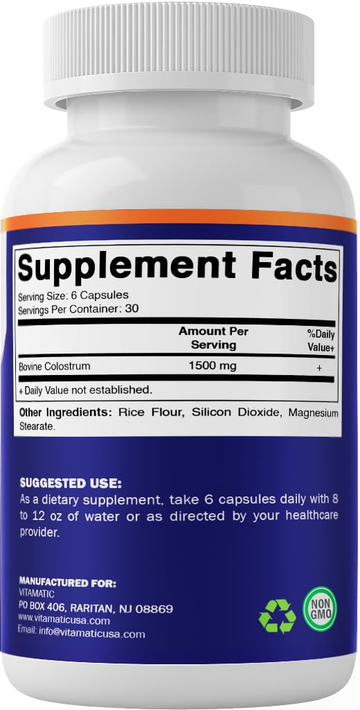 Vitamatic Bovine Colostrum 30% IgG Supplement 1500 mg per Serving - Supplement for Gut Health, Hair Growth, Beauty, Muscle Recovery, & Immune Support - 180 Veg Capsules Vitamatic Au supplements