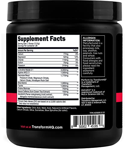 TransformHQ Pre-Workout 28 Servings - Perform - Gluten Free, Non-GMO (Blue Raspberry) TransformHQ Au supplements