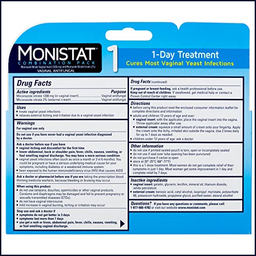 Monistat 1 Day Yeast Infection Treatment for Women, 1 Miconazole Ovule Insert & External Monistat Anti-Itch