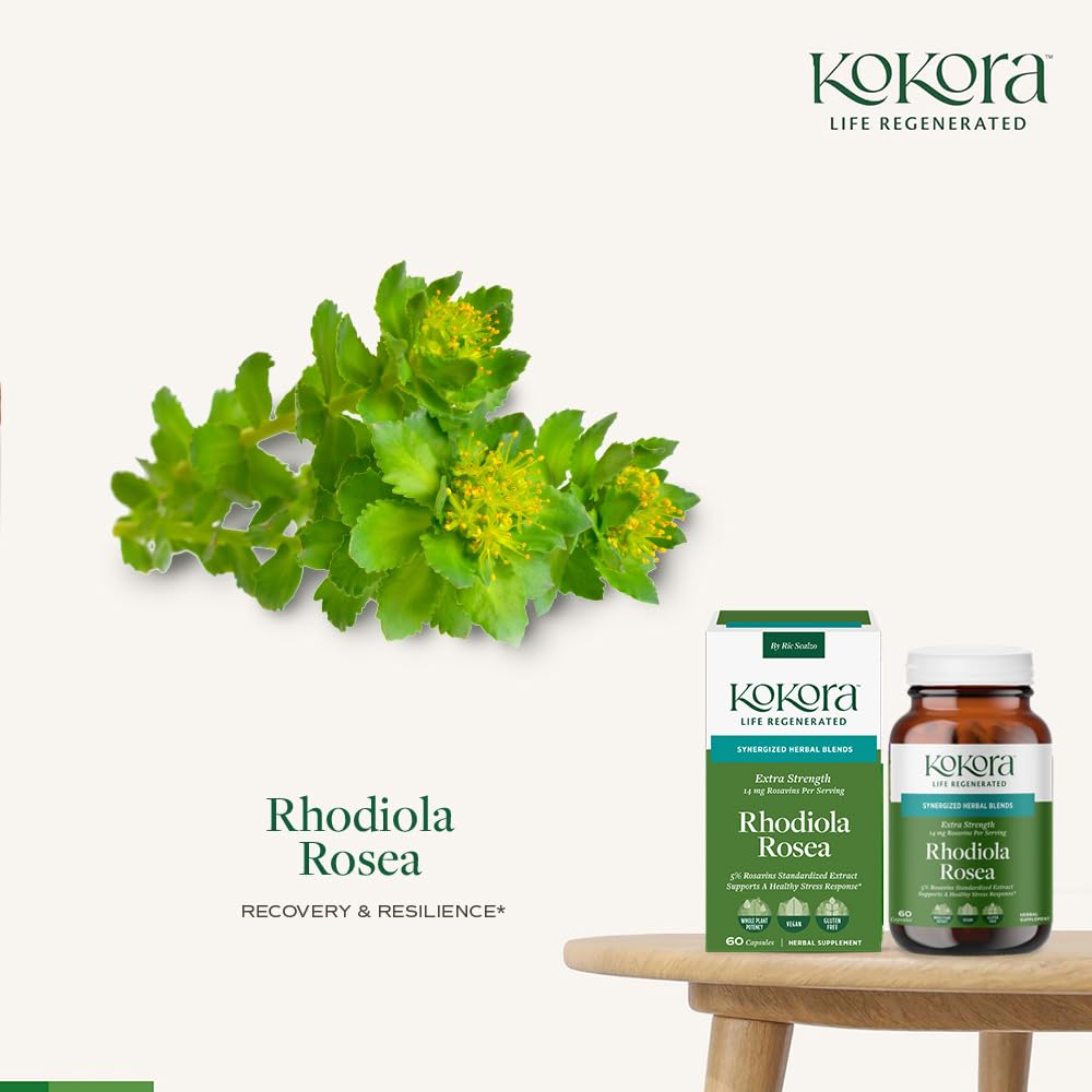 kokora Extra Strength Rhodiola Rosea – Stress Relief, Endurance & Promotes Mental & Physical Performance* - with Siberian Rhodiola, Rosavins, Organic Holy Basil - Vegan, Non-GMO - 60 Capsules kokora Au supplements