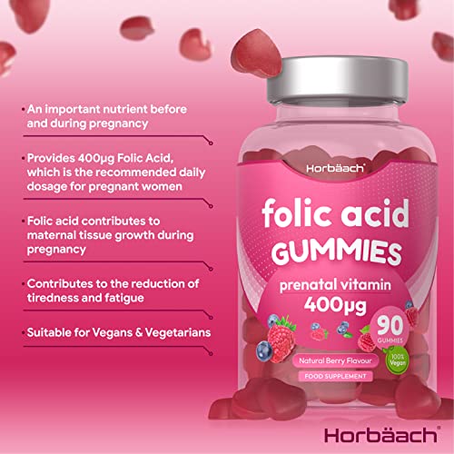 Folic Acid Gummies 400 mcg | 90 Count | Natural Berry Flavour | High Strength Prenatal Horbäach Au supplements