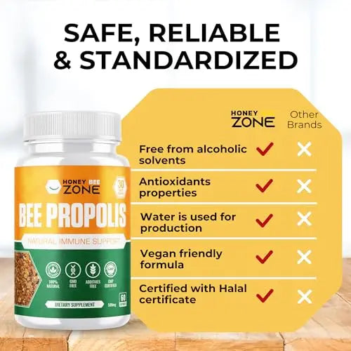 HONEYBEEZONE-Bee Propolis Capsules – 100% Natural Energy and Immune Support Supplement | Non-GMO, Gluten-Free, 60 Easy-to-Swallow Veggie Capsules HONEYBEEZONE Au supplements