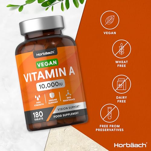 Vitamin A Tablets 10000iu | 180 Count | High Strength Vitamin A as Retinol Acetate Horbäach Au supplements