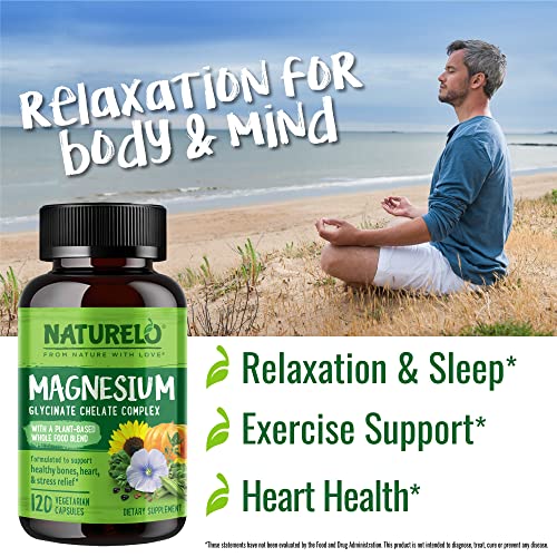NATURELO Magnesium Glycinate Chelate Complex - 200 mg Magnesium with Organic NATURELO Au supplements