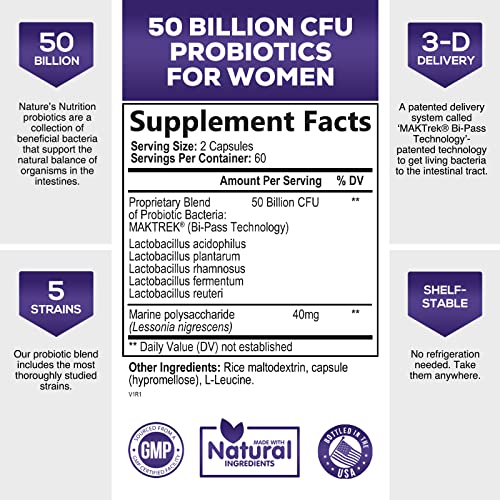 Probiotics for Women 4-in-1, 50 Billion CFU + Prebiotics, Vaginal Women's Probiotic Nature's Nutrition Au supplements