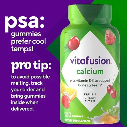 vitafusion Chewable Calcium Gummy Vitamins for Bone and Teeth Support, Calcium Gummies, Fruit and Cream Flavor, 100 Count, 50 Day Supply Vitafusion Au supplements