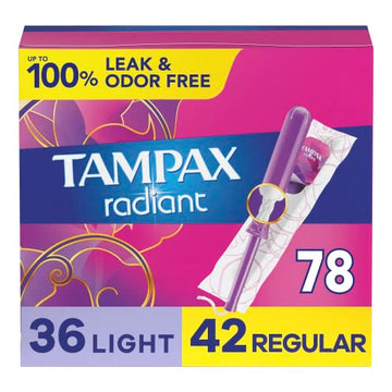 Tampax Radiant Tampons Multi Pack with LeakGuard Braid, Light/Regular Absorbency, Unscented, 26 Count Tampax Au supplements