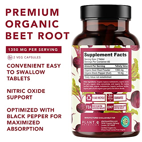 USDA Plant.O Premium Organic Beet Root Tablets [1350mg Beets Powder] with Black Pepper PLANT.O NUTRITION Au supplements