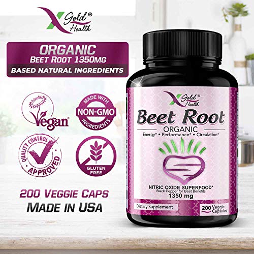 Organic Beet Root Powder 1350mg 200 Veggie caps Superfood Nitric Oxide Strongest X Gold Health Au supplements
