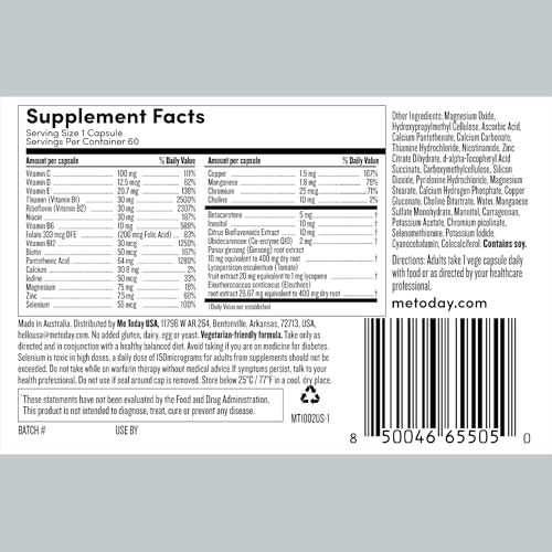 me today Multivitamin for Men, Mineral Supplements with 27 Vitamins, Minerals and Herbs, Including D, C, A, B, Biotin and Zinc, Vegetarian | General Health Supplements | 60 Capsules me today Au supplements