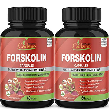 2 Packs Organic Forskolin Supplements Capsules 5000mg with Turmeric, Arjuna, Garcinia Cambogia Organic Cadane Au supplements